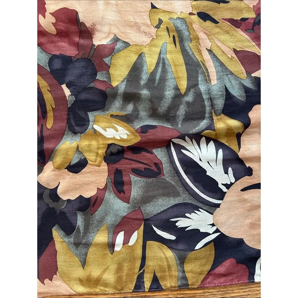 Vintage Axcess Burgundy Floral 100% Silk Scarf w/ Mustard & Olive Green Details